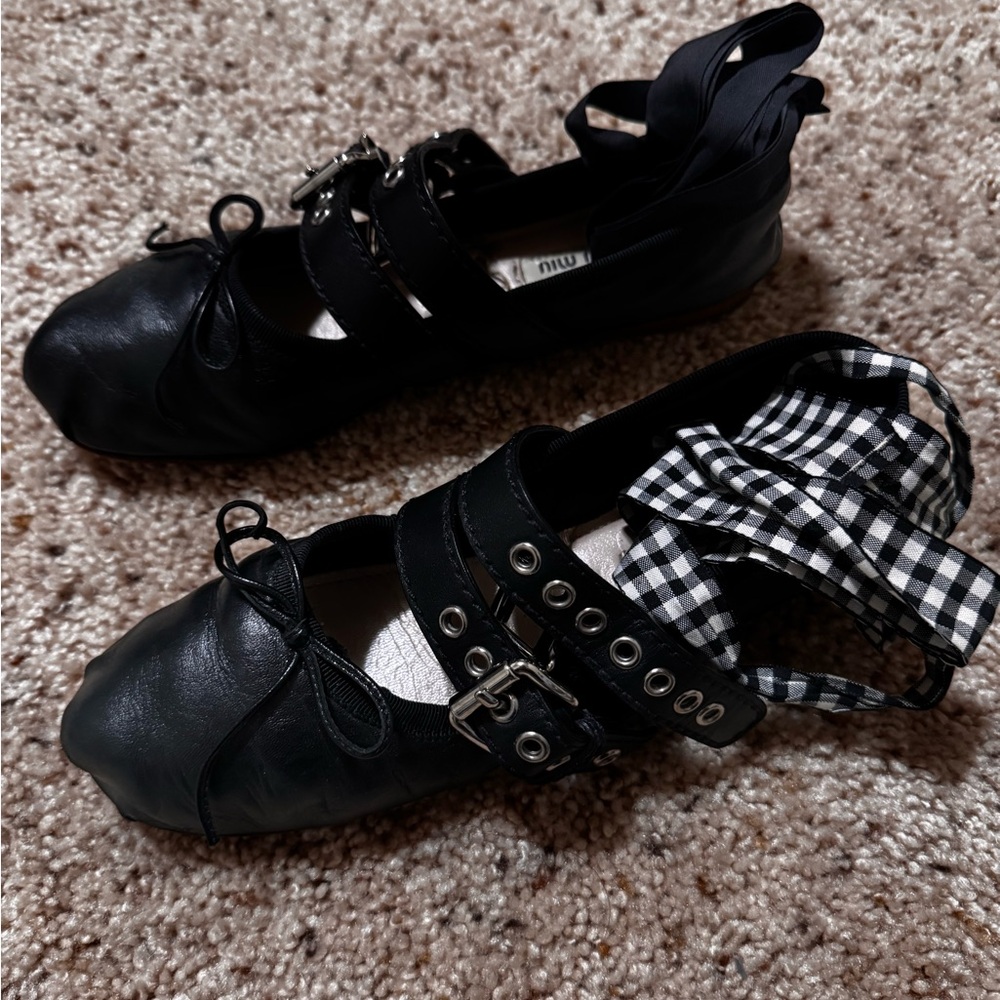 Miu Miu Black Women's Ballet Flats with Straps